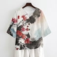 thumbnail image 5 of Yuyamidu Linen Tunic Shirt for Women Size 3XL Casual 3/4 Sleeve Tunic Blouse Button Down Dressy Work Blouse Chinese Tops, Chinese Plum Blossom Florals, 5 of 7