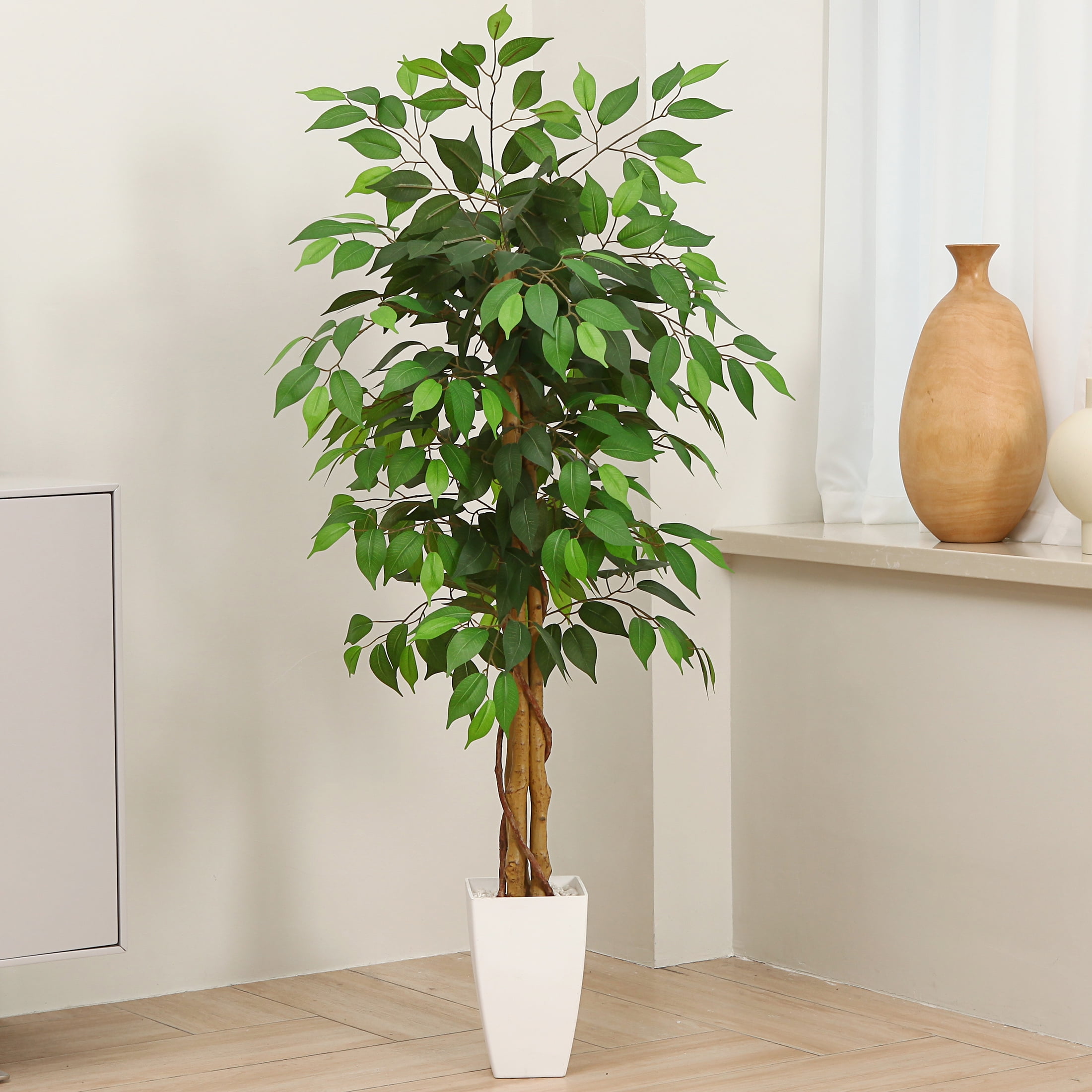 4 ft Artificial Ficus Plants in White Tower Planter with Realistic