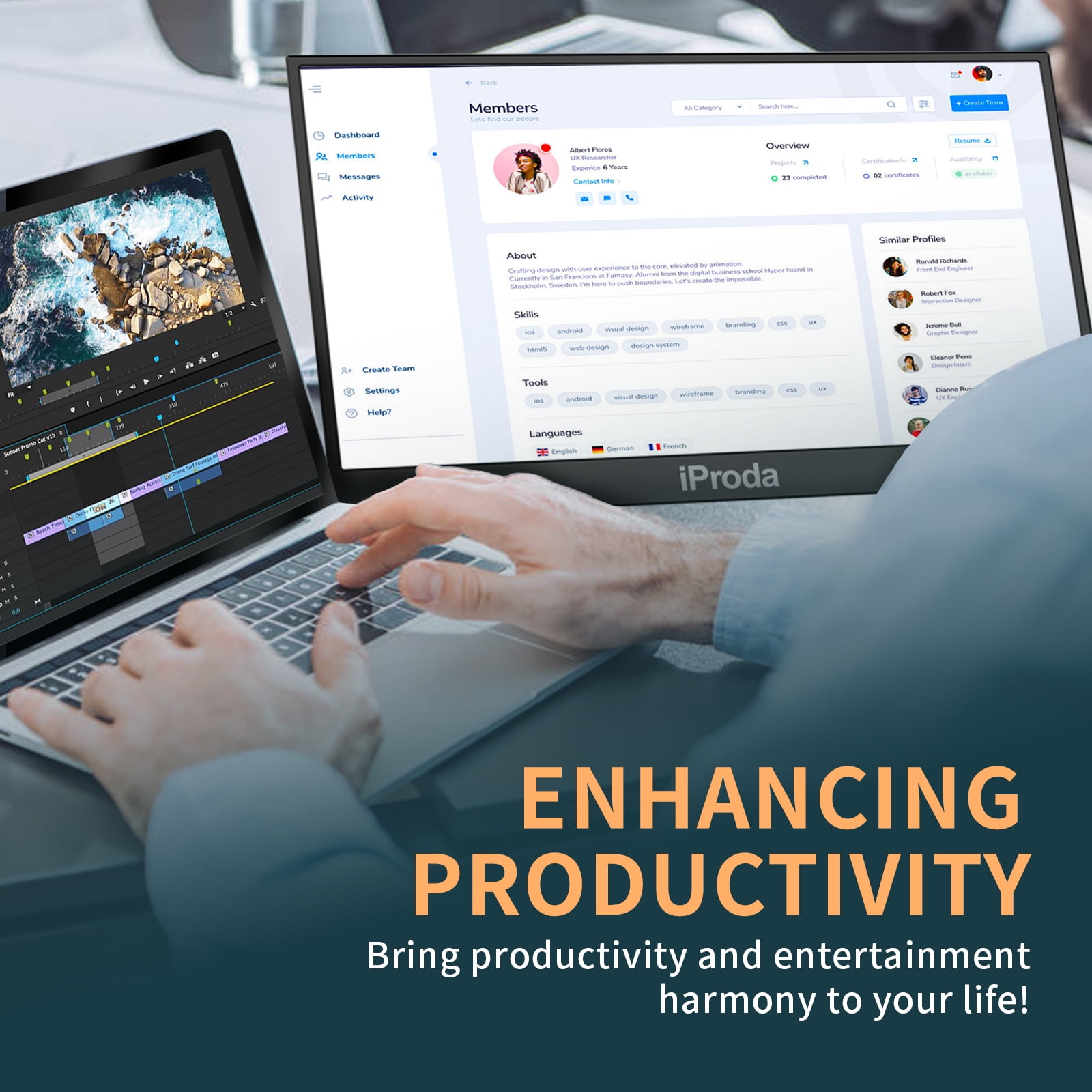 18.5-inch portable monitor, 1080P Full HD IPS gaming screen with 120Hz refresh rate and dual speakers, can be used as a secondary screen (cannot be used independently).