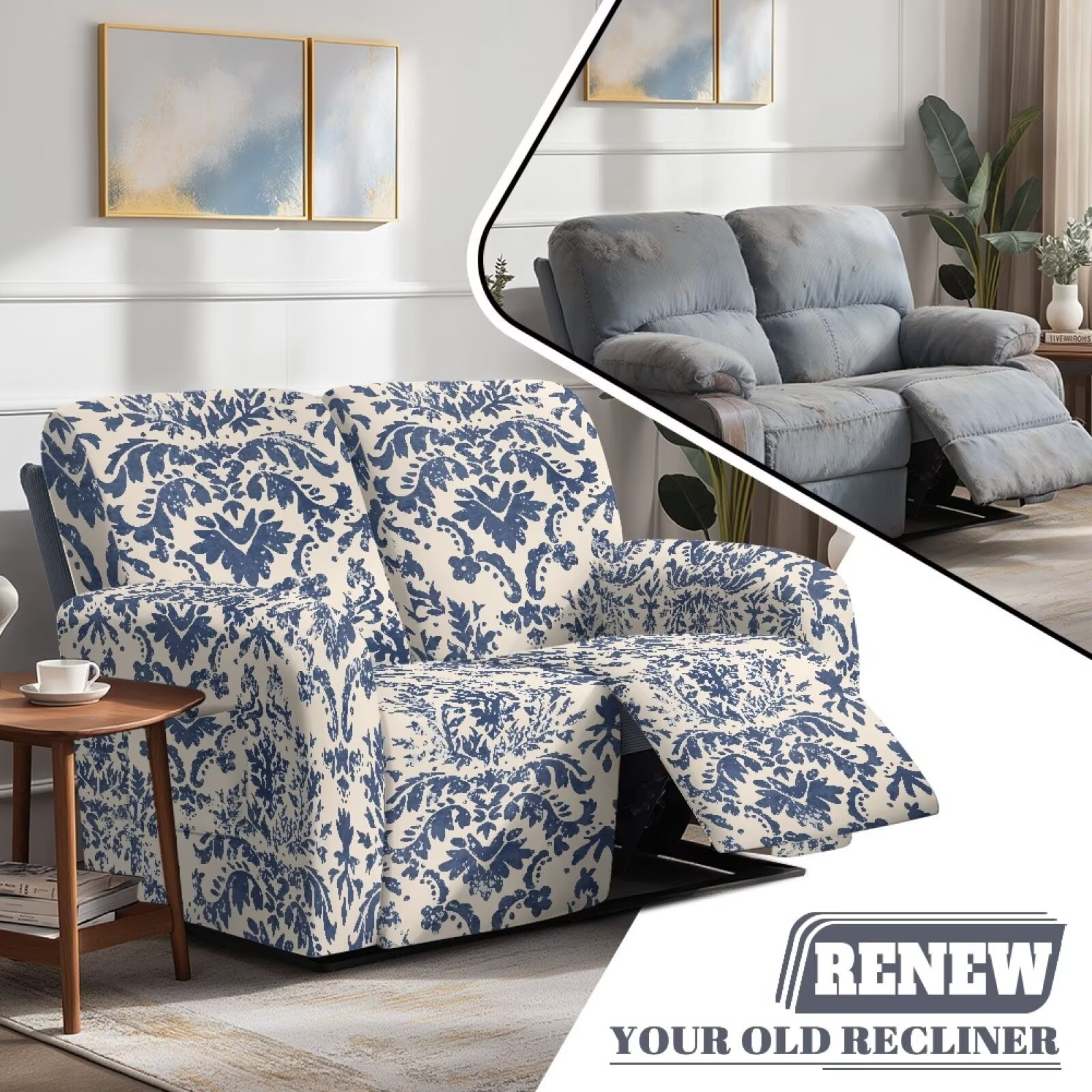 Yuyamidu Boho Loveseat Recliner Covers 2 Seater Mandala Flower Reclining Sofa Covers with Elastic Edge Easy to Install Recliner Loveseat Slipcover Gift for Friends