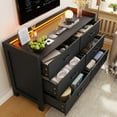 6 Drawer Solid Wood Double Dresser with LED Lights, Modern Chest for