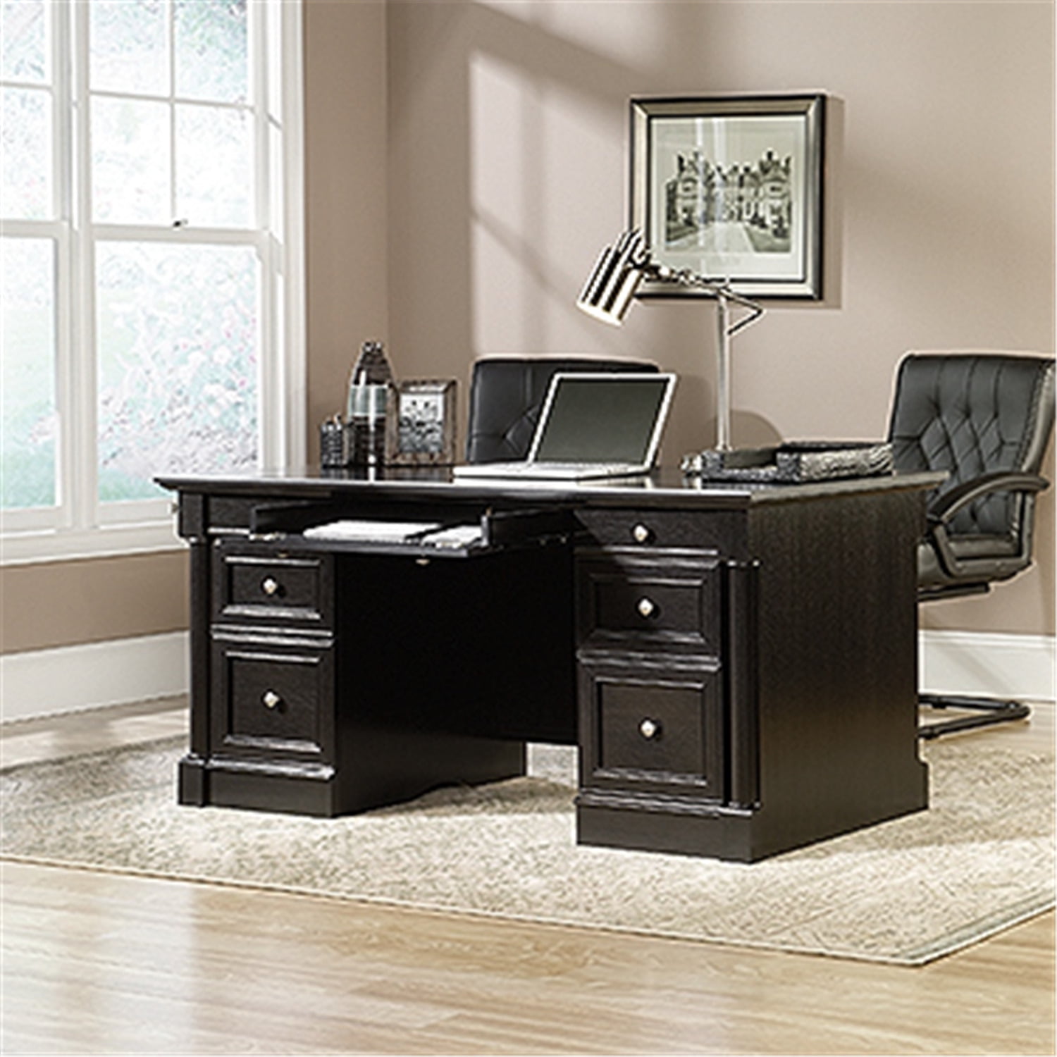 Sauder Palladia Engineered Wood Executive Desk in Wind Oak Finish