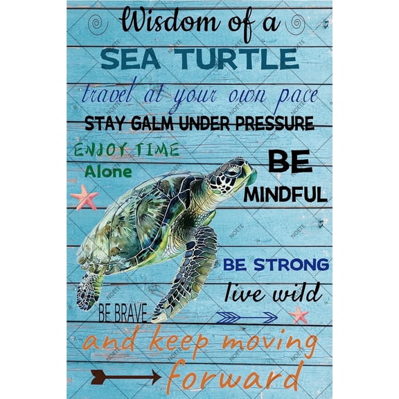NOETE Ocean Decor 8x12 Inch Sea Turtle Wall Art, Metal Tin Sign for Ocean Decor, Beach Themed Home Office Bedroom Living Room, Perfect Gift for Turtle Lovers