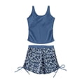 thumbnail image 3 of OOOUM Girls Two Piece Tankini Set Solid Sleeveless Swimsuit Floral Drawstring Side Swim Shorts Quick Dry Lightweight Summer Beach Modest Bathing Suit Blue 15-16 Years, 3 of 8