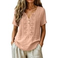 thumbnail image 2 of Uootdi Womens Embroidered Blouses Short Sleeve Split Neck with Floral Embroidered Placket Retro Chic Style Soft Comfortable Everyday Tops Gift, 2 of 9