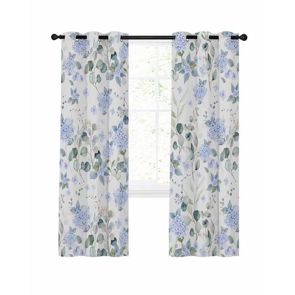 Blue Flower Blackout Curtains 90 Inches Long for Bedroom, Sage Green Eucalyptus Leaf Farmhouse Country Thermal Insulated Room Darkening Black Out Window Curtain Panels Grommet Drapes for Living Room