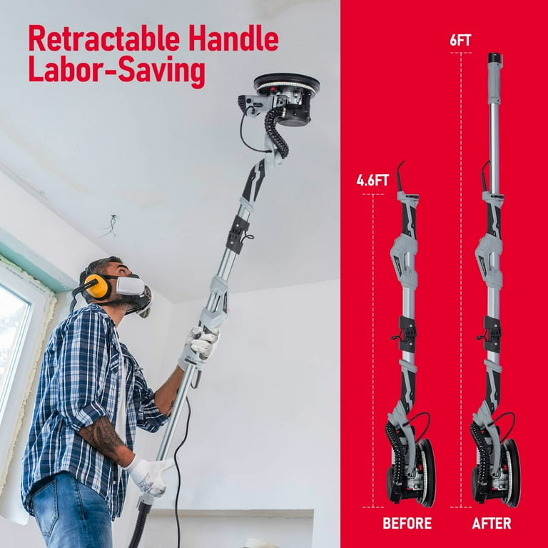 Drywall Sander 800W Electric Drywall Sander with Automatic Dust Removal System Variable Speed 800 1800rpm with LED Light Extendable Foldable