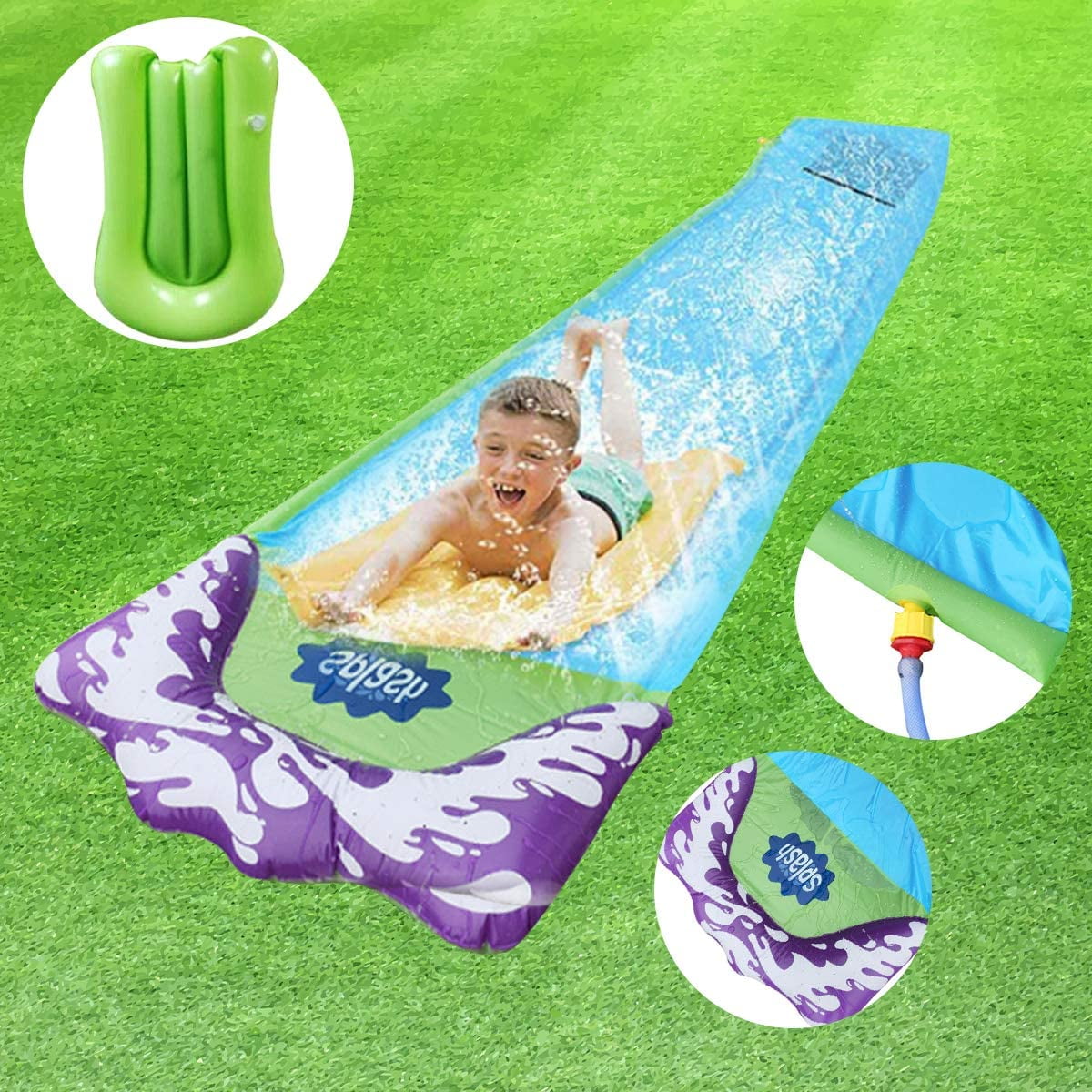 Summer Backyard Water Toys Water Slides Come With 2 Pack balloon Water Slip and Slide for Kids Adults 18 FT Giant Double Race Lanes Splash Slip WaterSlide with Inflatable Crash Pad 
