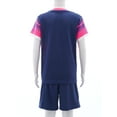thumbnail image 4 of Hansber Kids Boys Summer Outfits Striped Short Sleeve T-Shirt with Shorts Set Basketball Football Navy Blue 4XS, 4 of 7