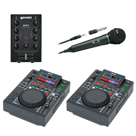 2 Pack Gemini MDJ-500 MDJ-500 Professional USB Media Player, MM1 2-Channel Analog Mini DJ Mixer & Audio-Technica ATR-1100 Series Dynamic Vocal/Instrument Microphone (Unidirectional,