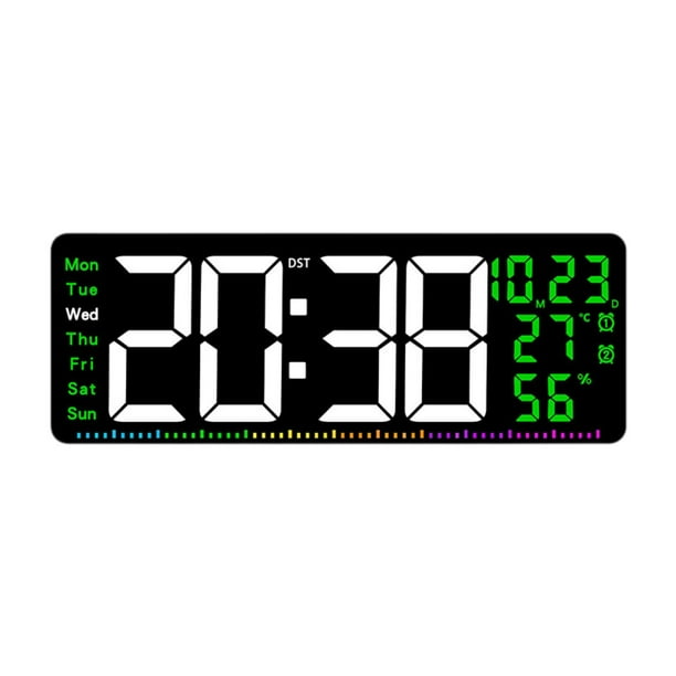 Reloj de pared digital con pantalla semanal, resistente, decorativo, calendario, despertador LED Verde