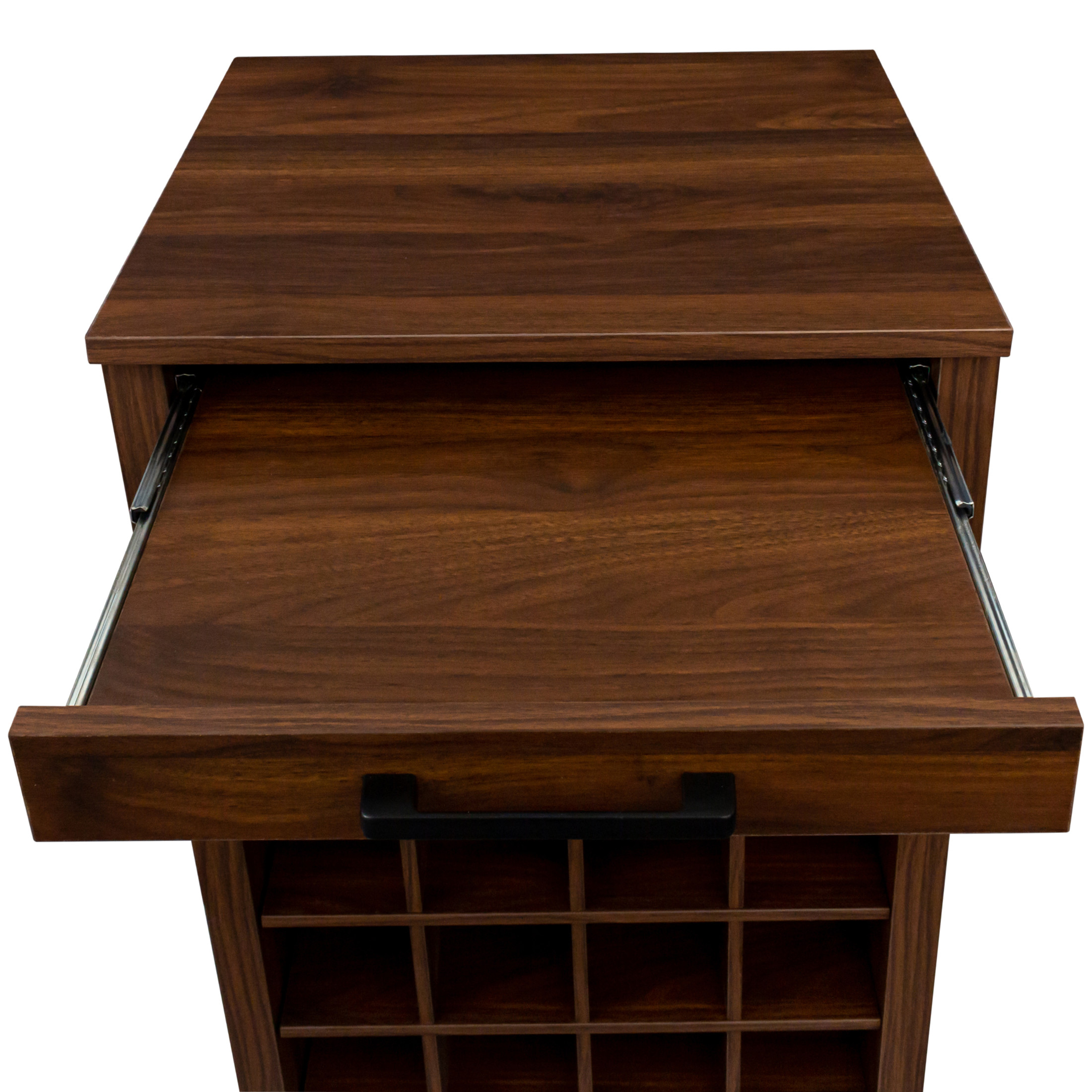 Noble House Wilbur 35.4" 24-Bottle Wine Cabinet, Modular Buffet, Grid Compact Bar Storage, Dining Room, Walnut