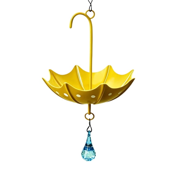 Yellow Umbrella Style Hanging Metal Bird Bath Tray, All-Weather Hummingbird Feeder Bee Drinking Station Backyard Patio Decor Accessory