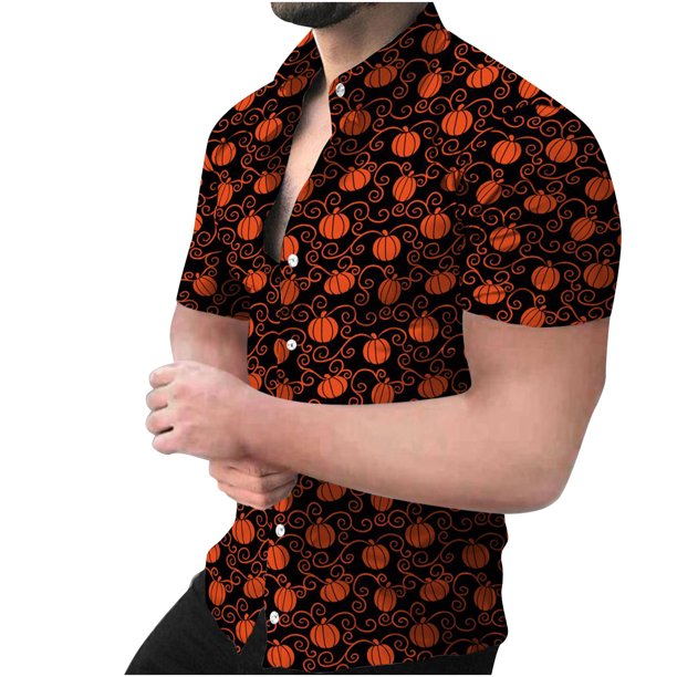 Camisa de manga corta con cuello en V para hombre, con estampado de Halloween, informal, con estampado de blusa Pompotops oipoqjl45899