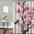 thumbnail image 2 of PRATYUS Pink Flowers Butterfly Fine Foliage Shower Curtain Waterproof Bath Curtain with Hooks, Modern Bathroom Decor, Home Bathtubs Bathroom Curtain Decoration 69"x72, 2 of 7