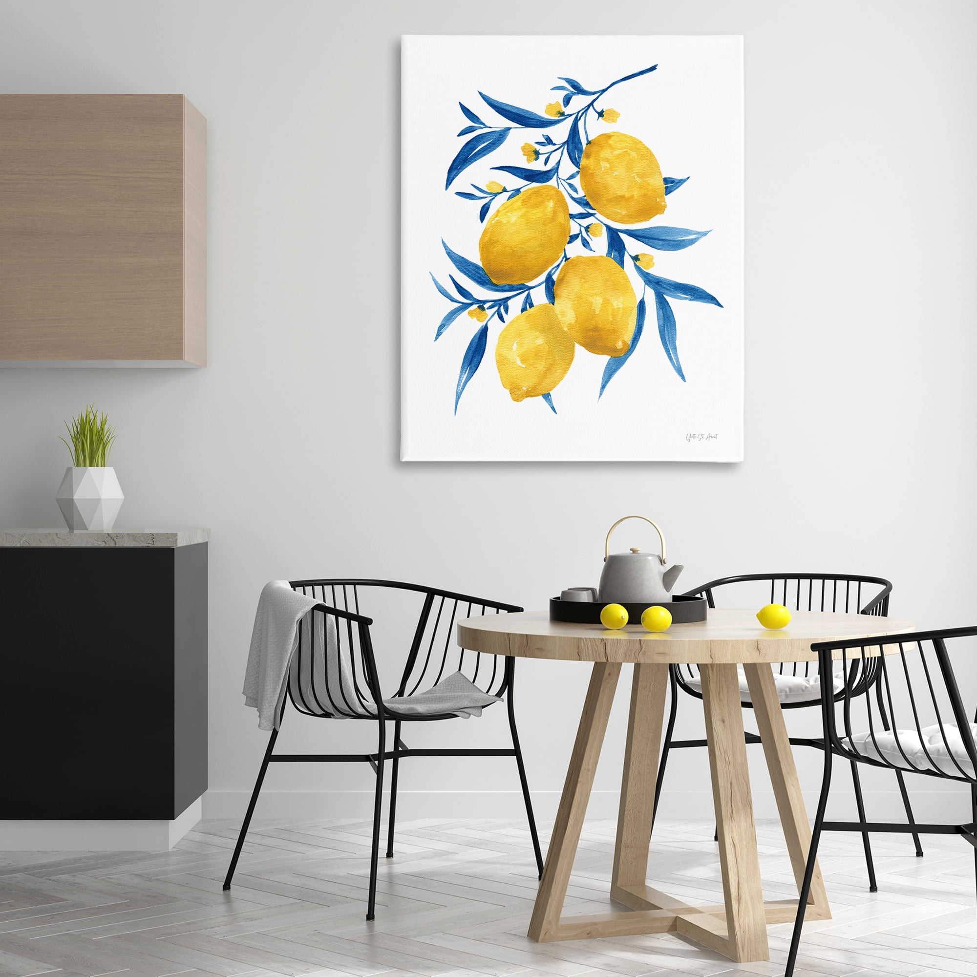 Stupell Industries Blue Leaf Lemons Food & Beverage Painting Wrapped Canvas Art Print Wall Art, 36 x 48