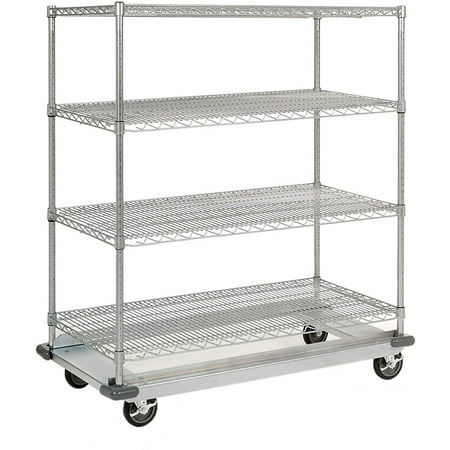 

18 Deep x 36 Wide x 60 High 4 Tier Dolly Base Chrome Wire Shelf Truck