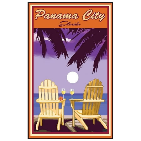 Panama City Florida Adirondack Chairs Palms White Wine Giclee Art Print Poster by Joanne Kollman (12