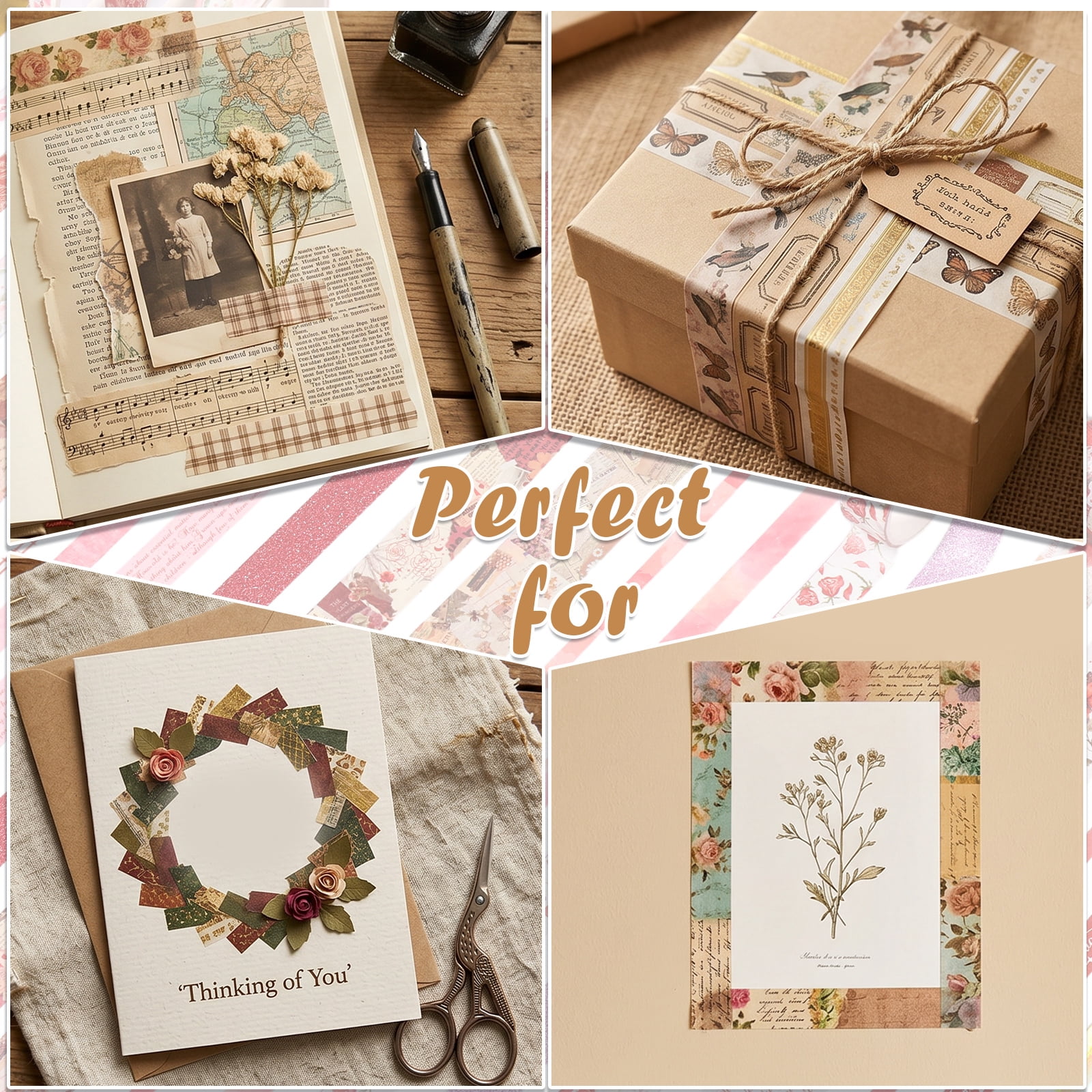 96 Roll Vintage Washi Tape Set 4 Theme Medieval Oil Painting Romantic and Garden Decorative Tape Assorted Sizes 5/10/15/20/30mm Wide 2m Long for Journal Scrapbook and DIY Craft