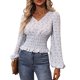 thumbnail image 1 of Camisa de cintura elástica para mujer Blusa de gasa Manga larga abullonada Estampado floral Cuello en V Camisa superior, 1 of 6