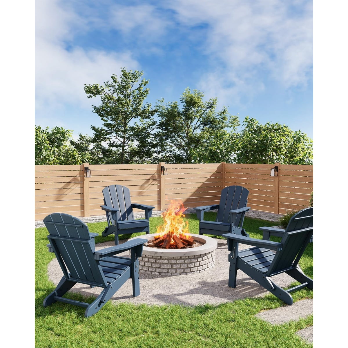 1PC Folding Adirondack Chair, HDPE Outdoor All-Weather Fire Pit Chairs, Outdoor Wooden Lounge Chair, Modern Lounger Adirondack Chairs Ergonomic Extended Backrest for Deck, Patio, Pool, Backyard