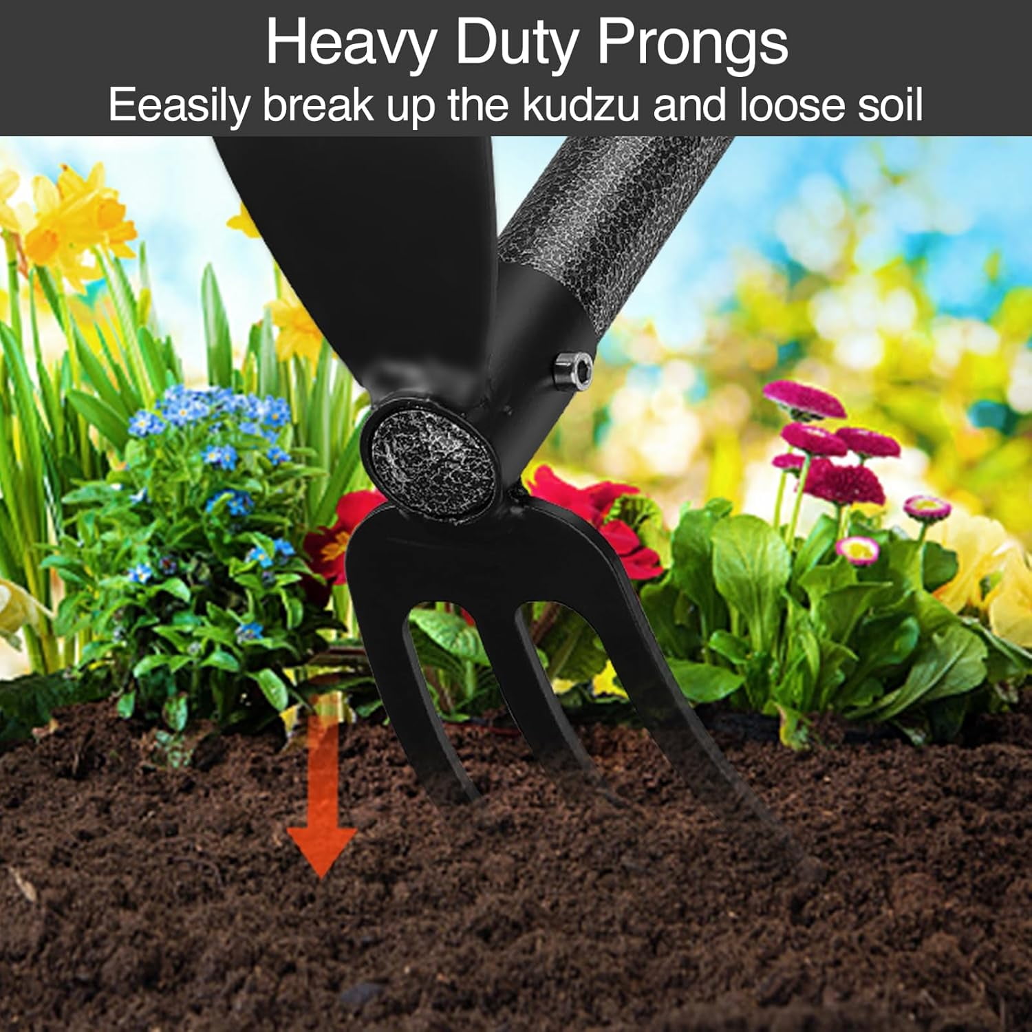 Hoe and Cultivator Gardening Hand Tools, Heavy Duty Stainless Steel Garden 3 Fork Tiller for Weeding Planting with Adjustable Handle 45 inch