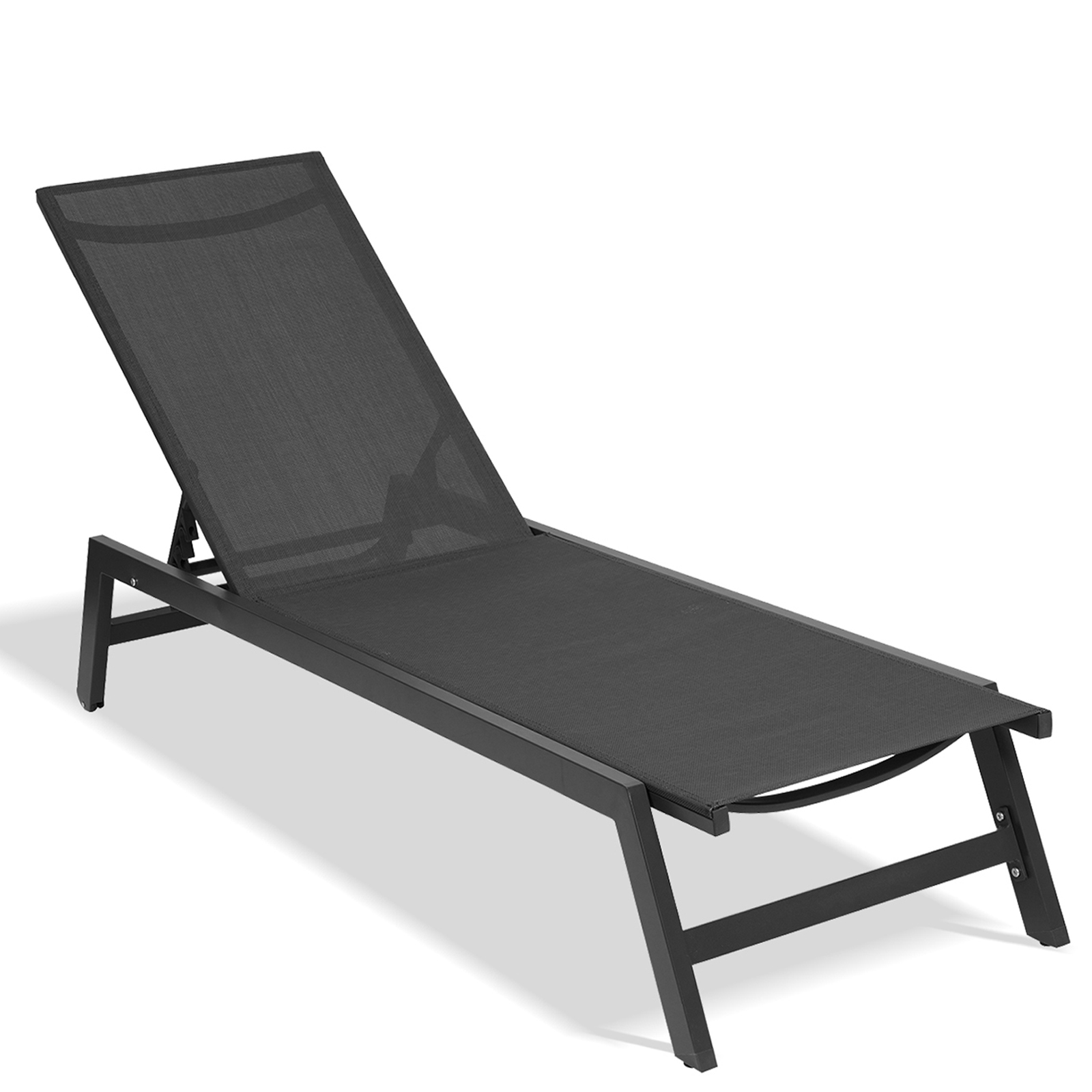 Seizeen Outdoor Chaise Lounge Chair, Five-Position Adjustable Patio Lounge Chair for Poolside Deck Porch Backyard, Black Aluminum Frame Furniture Set with Wheels - image 2 of 11