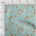 thumbnail image 1 of oneOone Cotton Jersey Sky Blue Fabric Flower & Leaves Watercolor Craft Project Decor Fabric Print By The Yard 58 Inche Wide, 1 of 4