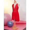 thumbnail image 3 of Sinleey Kids Girls Sparkle Figure Skating Dress Rhinestones Contemporary Lyrical Ballet Dance Dress Red 12, 3 of 7