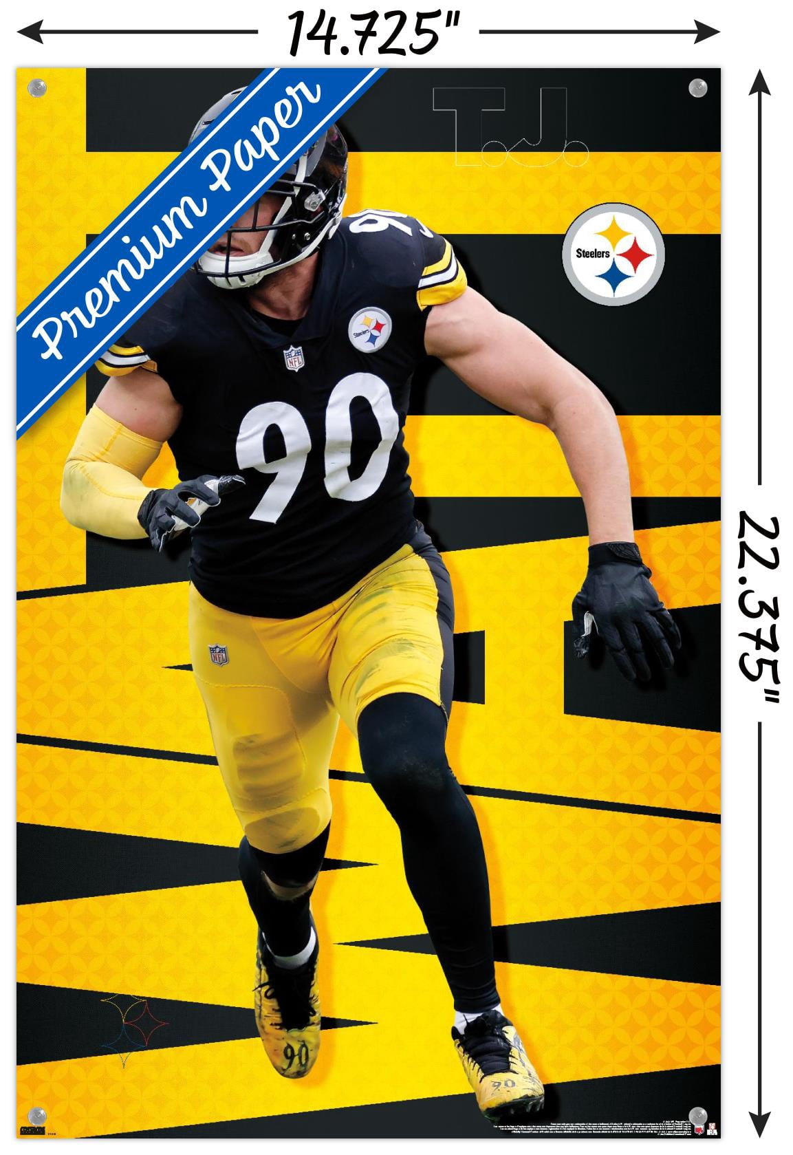 NFL Pittsburgh Steelers - T.J. Watt 21 Wall Poster with Pushpins, 14.725" x 22.375"