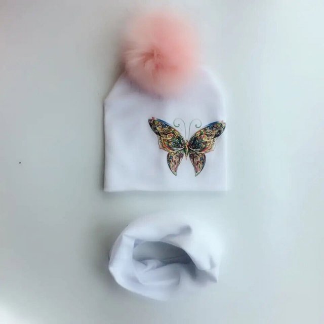Conjunto de sombreros de bebé para niña, gorro con estampado de unicornio y mariposa, gorro de algodón tejido, bufanda, cuello, baberos, gorros para niño