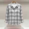 thumbnail image 5 of Women's Gingham Plaid Button Down Shirt Oversized Lapel Collar Long Sleeve Tunic Blouses Lightweight Soft Blouse Tops Casual Streetwear Gray, 5 of 6