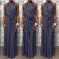 thumbnail image 2 of QJUHUNG Fashion Women Sleeveless Polka Dot Print Belt Halter Party Banquet Maxi Dress, 2 of 8