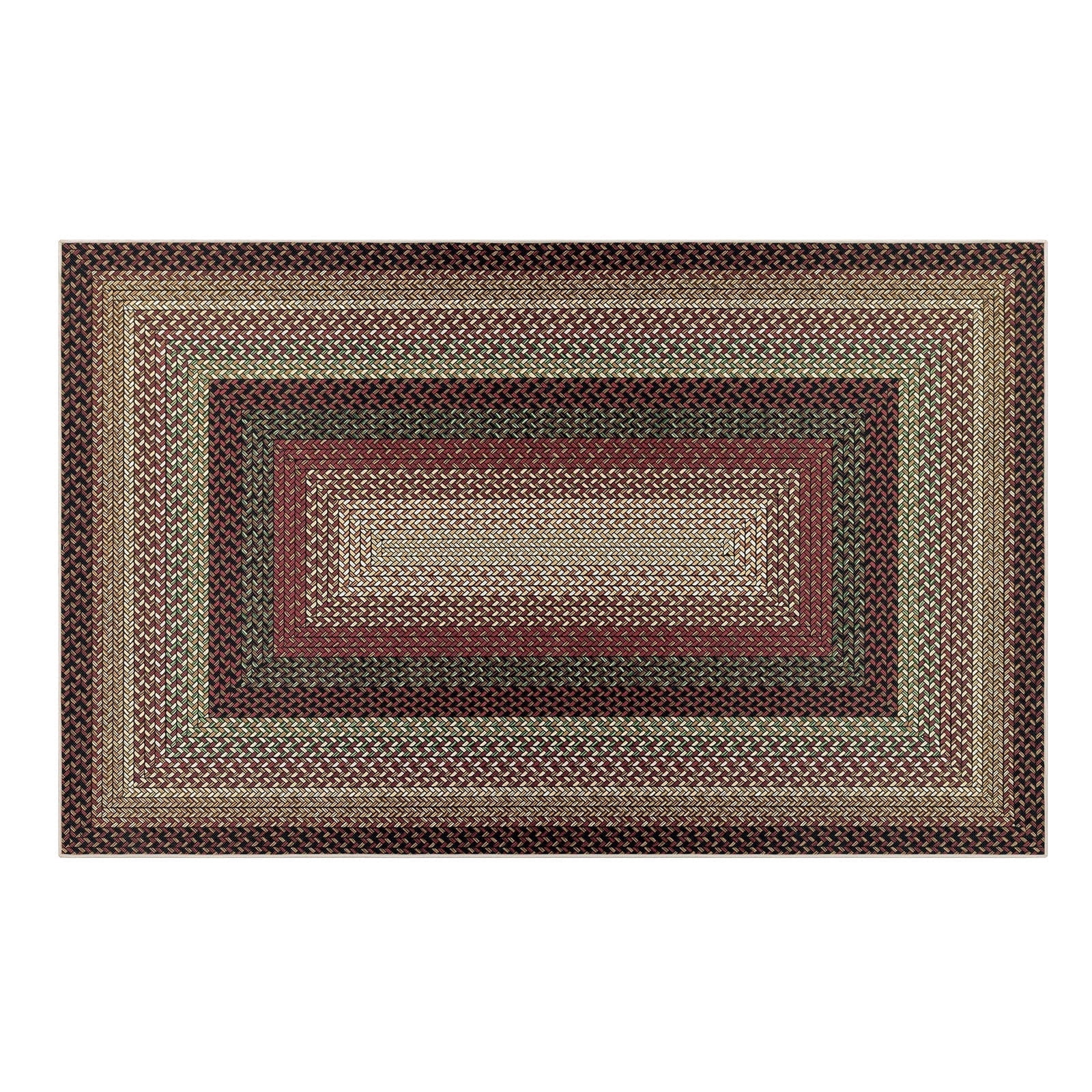 5' x 8' Braided Jute Print Area Rug Washable Non-Slip Pet Friendly Carpet with Concentric Design, Stain Resistant for Living Room, Bedroom & Home Office