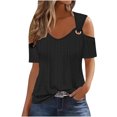 thumbnail image 2 of Sexy Cold Sholuder Tops for Women 2025 Summer Hollow Out Eyelet Short Sleeve Blouse Loose V Neck Tshirt Casual Tunics, 2026 New Limit time off, 2 of 6
