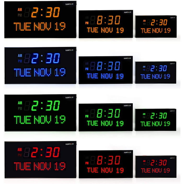 Ivation Gran reloj digital de gran tamaño con calendario LED azul con día y  fecha, estante o soporte de pared (22 pulgadas, LED rojo)
