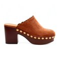 thumbnail image 2 of XYD Women Closed Rounded Toe Slip-on Mules Mid Chunky Heel Stylish Studs Scalloped Edge Platform Casual Dress Shoes Size 10.5 Brown, 2 of 4