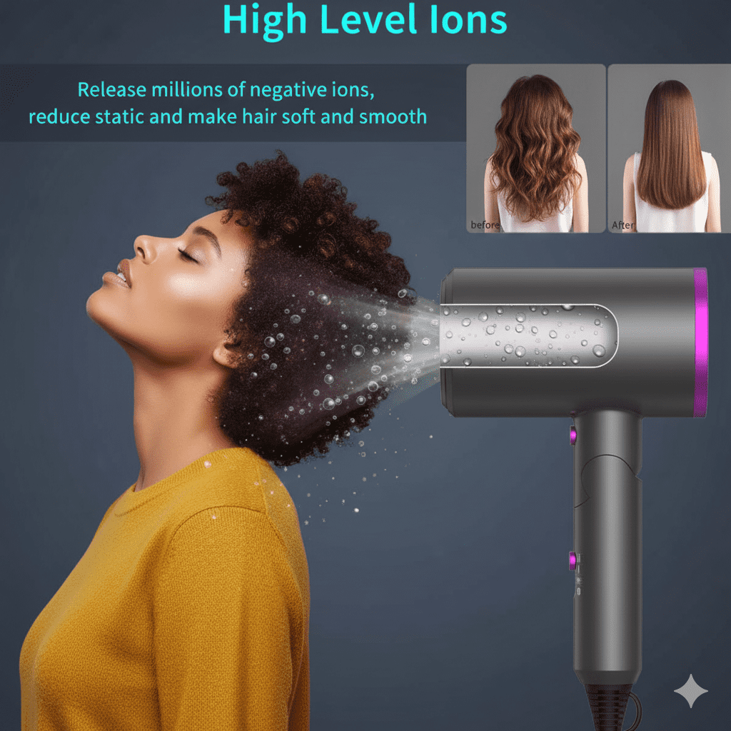 Koramzi 2000W Professional Ionic Hairdryer for Hair Care, Powerful Hot/Cool Wind Blow Dryer, 3 Magnetic Attachments, Pink/Silver