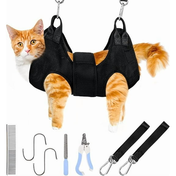 Cat Grooming Hammock Pet Hammock Cat Nail Clipper Hammock for Nail Trimming Dog Sling for Nail Clipping Dog Hanging Harness (Black XS)