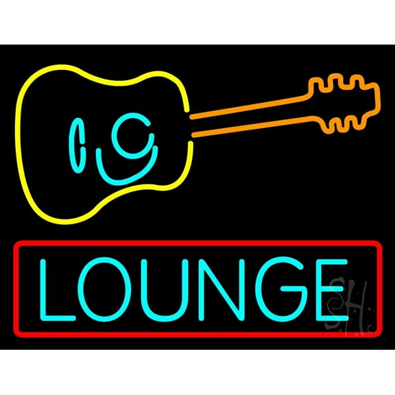 Lounge With Guitar LED Neon Sign 24 x 31 - inches, Clear Edge Cut Acrylic Backing, with Dimmer - Bright and Premium built indoor LED Neon Sign for Bar decor.