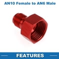 thumbnail image 5 of Unique Bargains Male Flare Reducer Hose Fitting Adapter AN10 Female to AN6 Male Fuel Line Connector Aluminum Red, 5 of 6