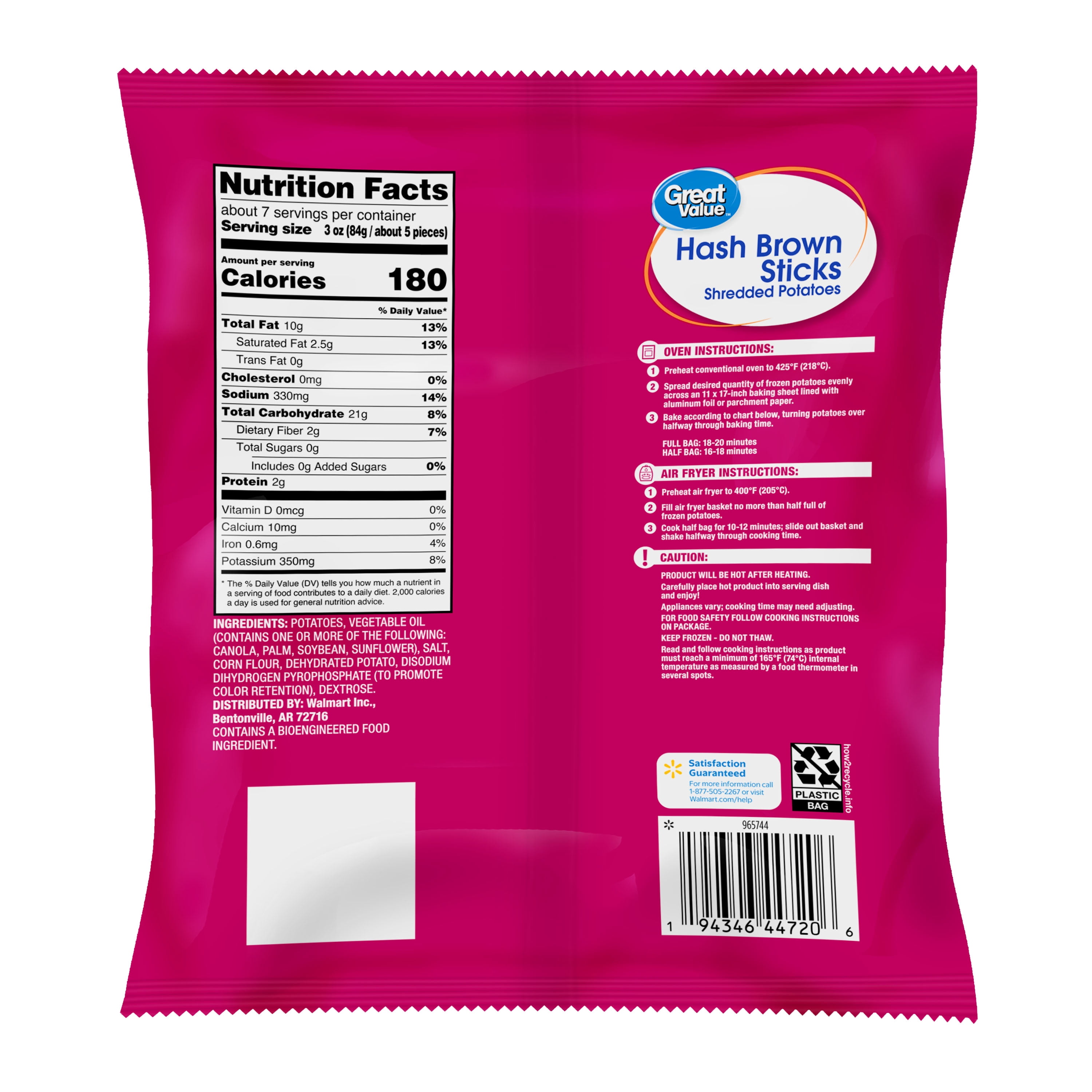 Great Value Hash Brown Sticks, Shredded Potatoes, 22 oz (Frozen)