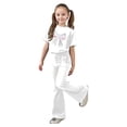 thumbnail image 2 of ZHOGXU Big Kids Girls Outfit Bow Printed Short Sleeve Round Neck Top And Flare Pants Two Piece Comfortable Fashion Sets For Daily Wear White 8-9 Years, 2 of 5