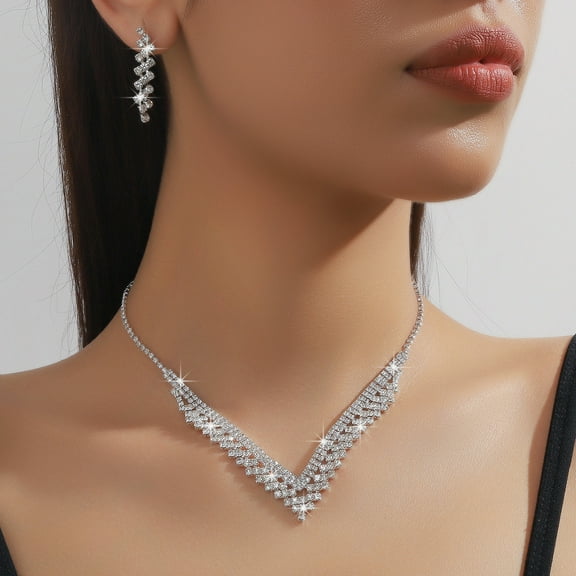 Faty-T Crystal Necklace Earrings Bracelet Jewelry Set For Bride Bridal Bridesmaid Wedding Prom Evening Party Costume Jewelry Set Accessories Gifts for Women