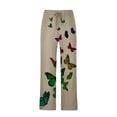 thumbnail image 4 of Yaoyar Men's Loose Wide Leg Pants Butterfly Printed Elastic Waist Drawstring Casual Sweatpants for Men Summer Thin Comfy Cotton Linen Pants Khaki M, 4 of 5