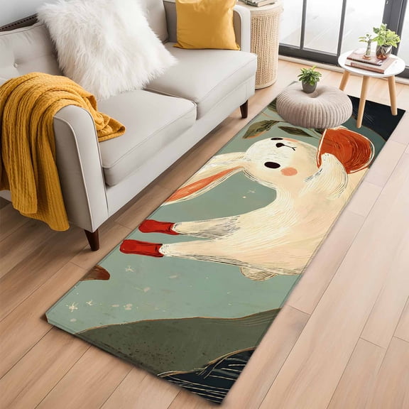 Runner Rug 2'x6', Rabbit Washable Non-Slip Hallway Runner Rugs, Oriental Night Sky Full Moon Mountains Leaves Bedside Rugs Floor Mats Carpet Runners for Kitchen Bathroom Laundry Room