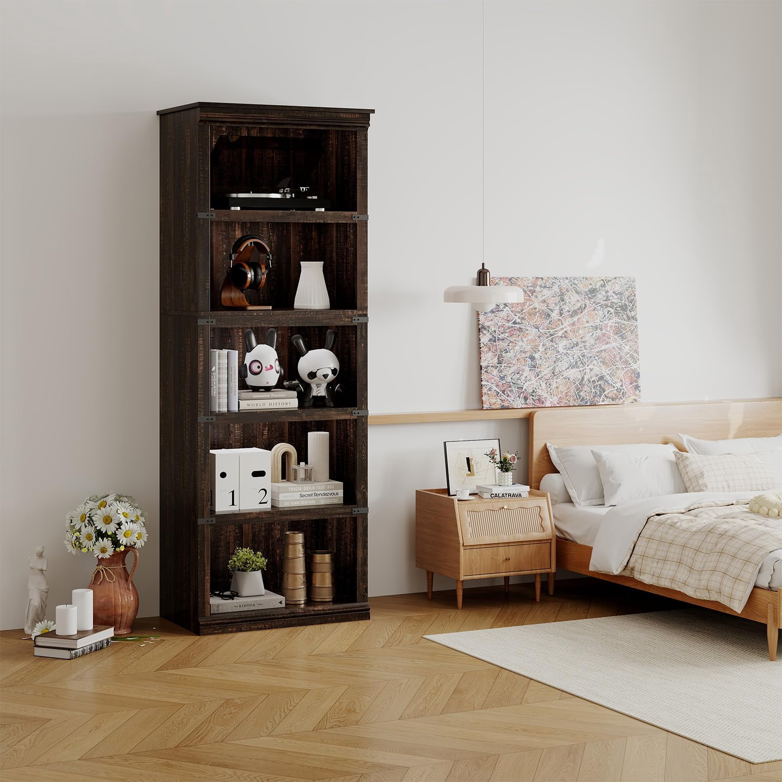 Huisuilinss 3/5 Tier Bookcase Bookshelf With Open Display Storage Shelves Floor Standing Unit Wooden Low Book Case Home Decor Furniture For Office Living Room Bed Room