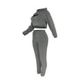 thumbnail image 4 of Kiapeise 3 Pcs Women Solid Color Outfits, Adults Long Sleeve Drawstring Hoodie + Tank Tops + Trousers with Pockets, 4 of 6