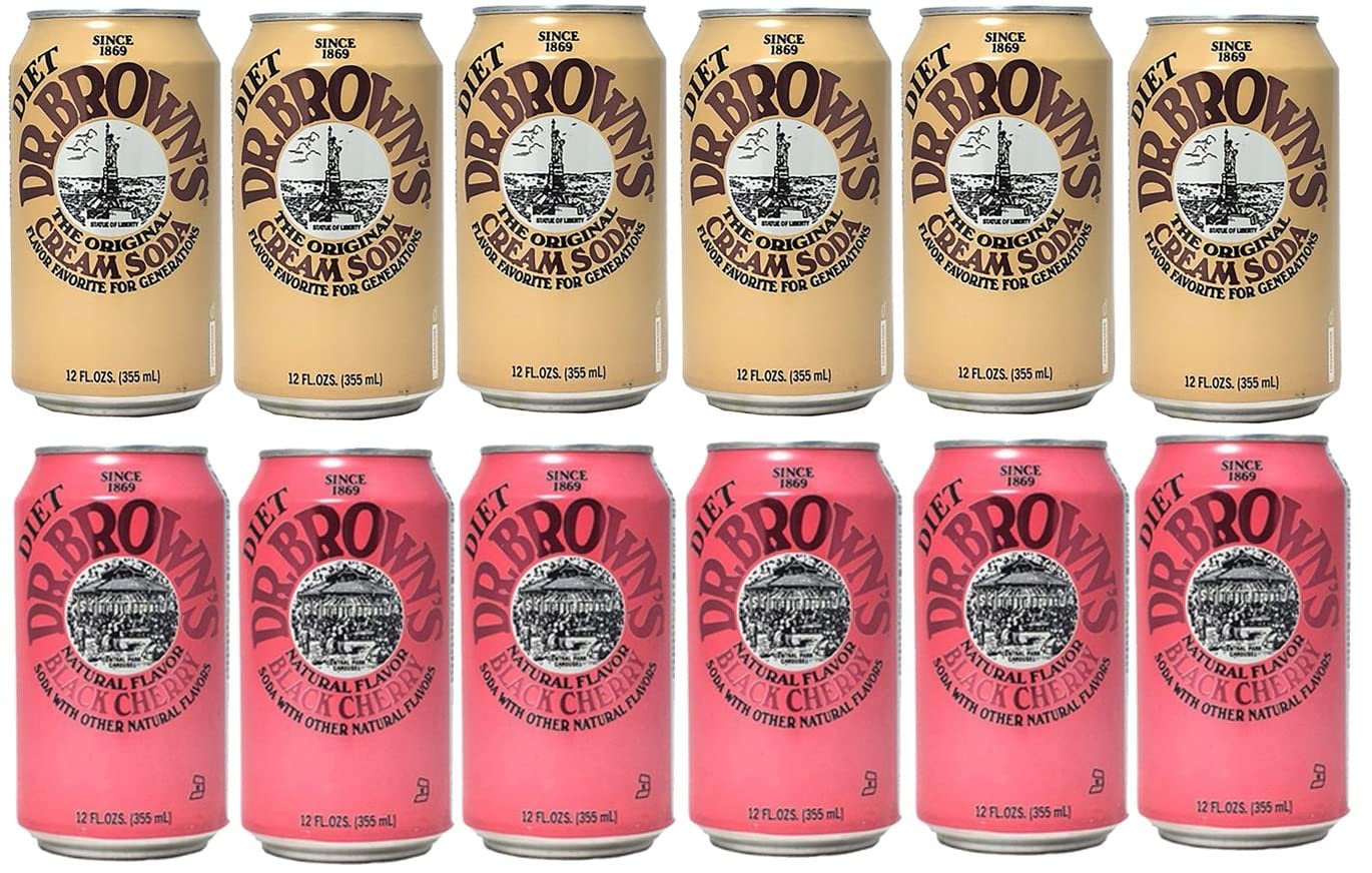 Dr. Browns Soda 12 pack 6 Diet Cream Soda and 6 Diet Black Cherry 12 fl oz Cans