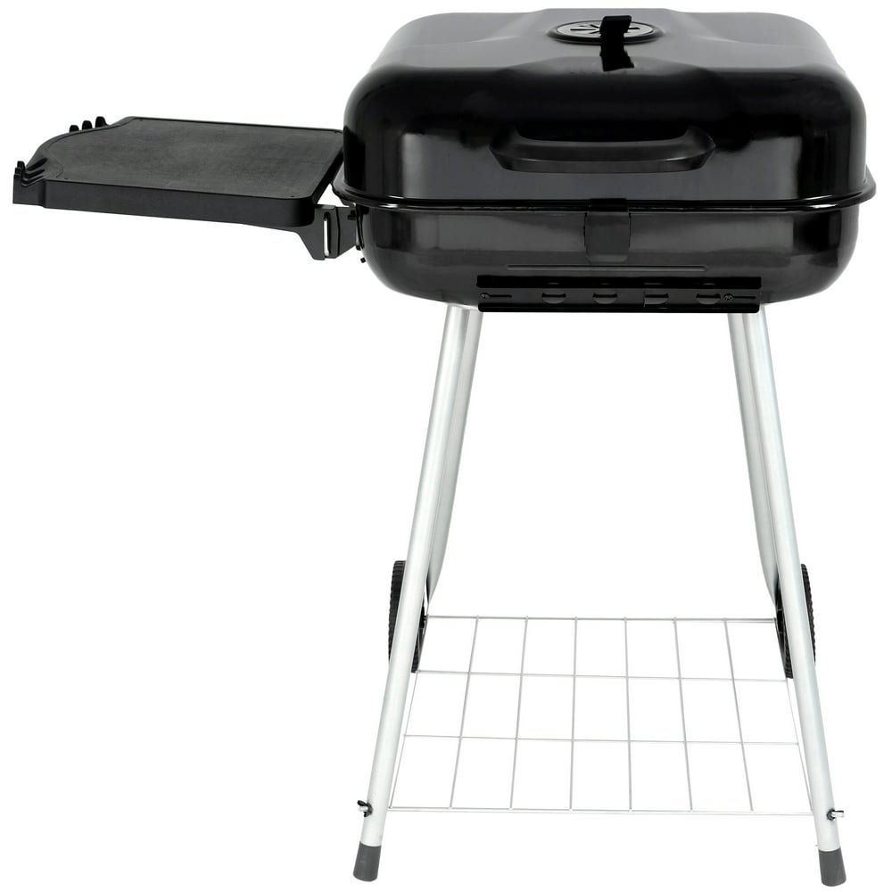 RevoAce 22" Square Charcoal Grill with Foldable Side Shelf, Black